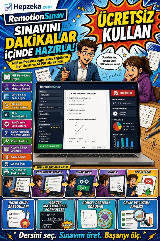 RemotionSınav MEB uyumlu sınav kağıdı ve PDF üretim stüdyosu