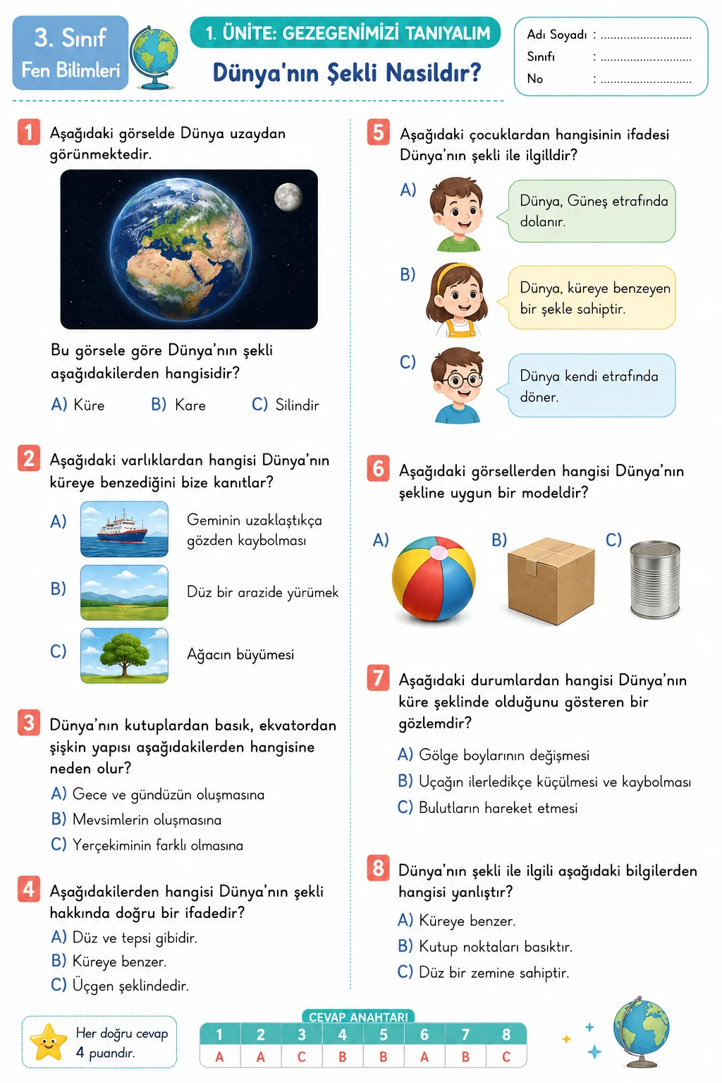 3. Sınıf Fen Bilimleri - 1. Dönem Soru Bankası